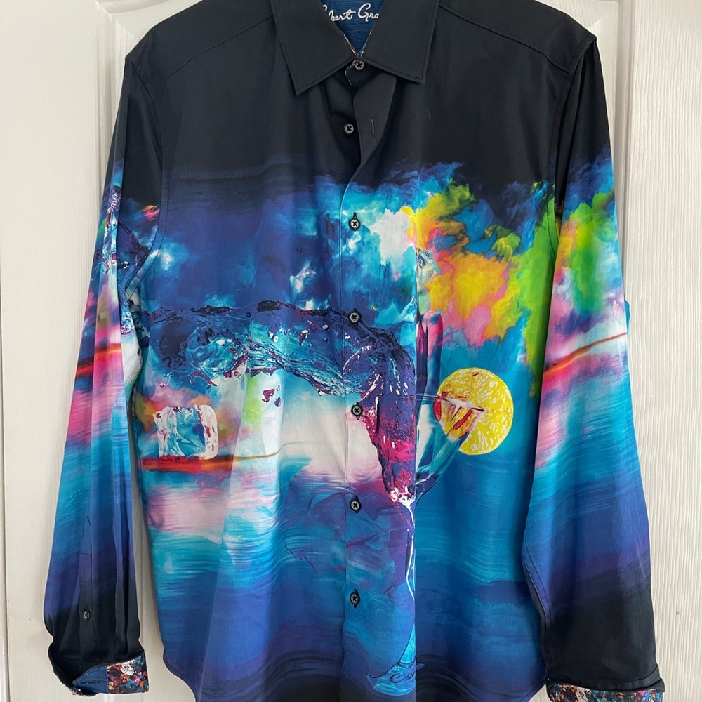 Robert Graham Blue Artistic Fish Shirt